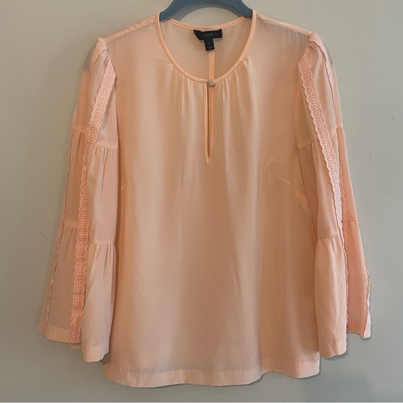 J. CREW 100% Silk Embroidered Bell Sleeve Blouse - Blush Pink Size 2 - Picture 1 of 12